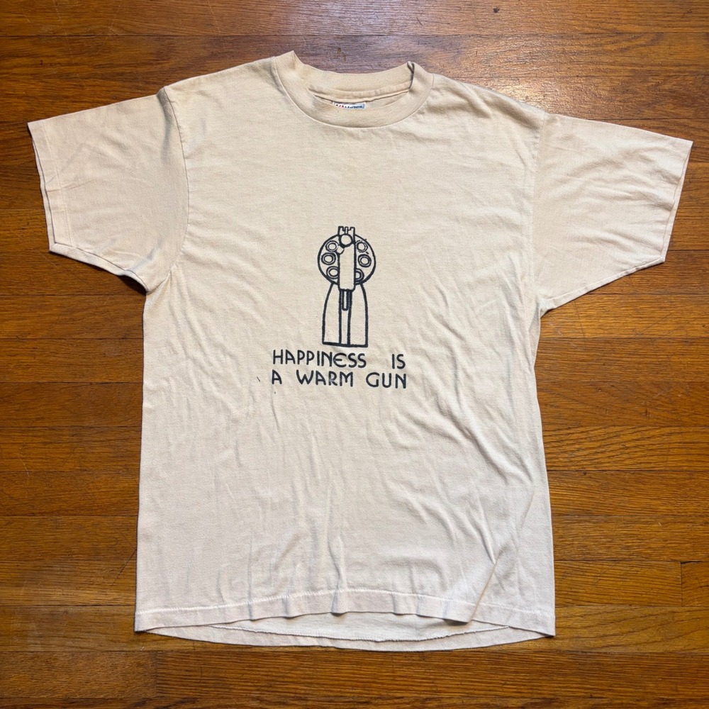 Vintage 1980s Happiness Is A Warm Gun T-Shirt Single Stitch Large Hanes 50/50